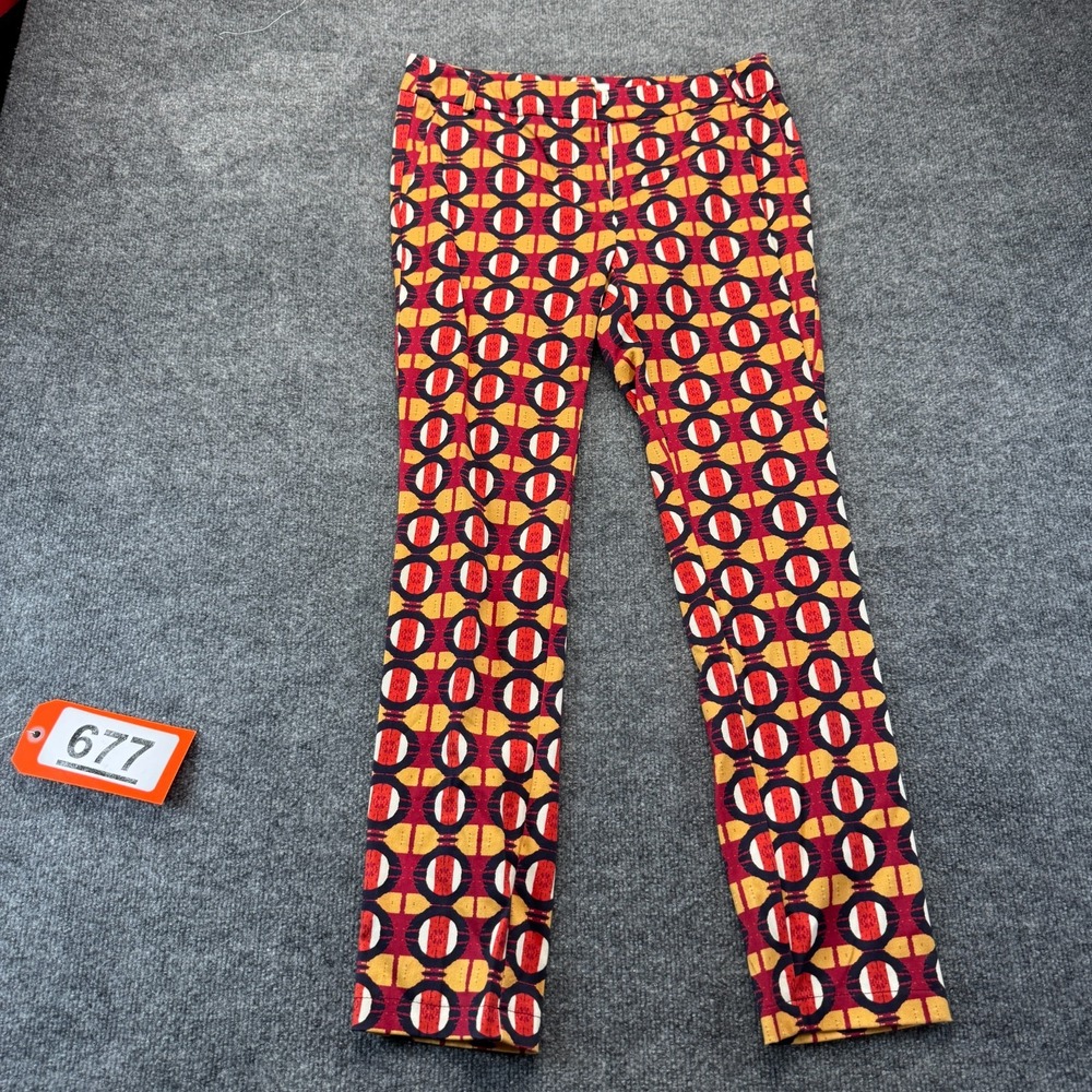 La Petite Française Trousers Pants Womens 36 Red Gold Mid-Century Modern Print